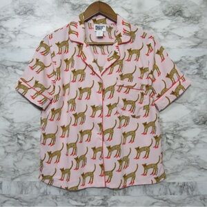 Bouffants and Broken Hearts Cheetah in Heels Notch Collar Pajama Top Size Small